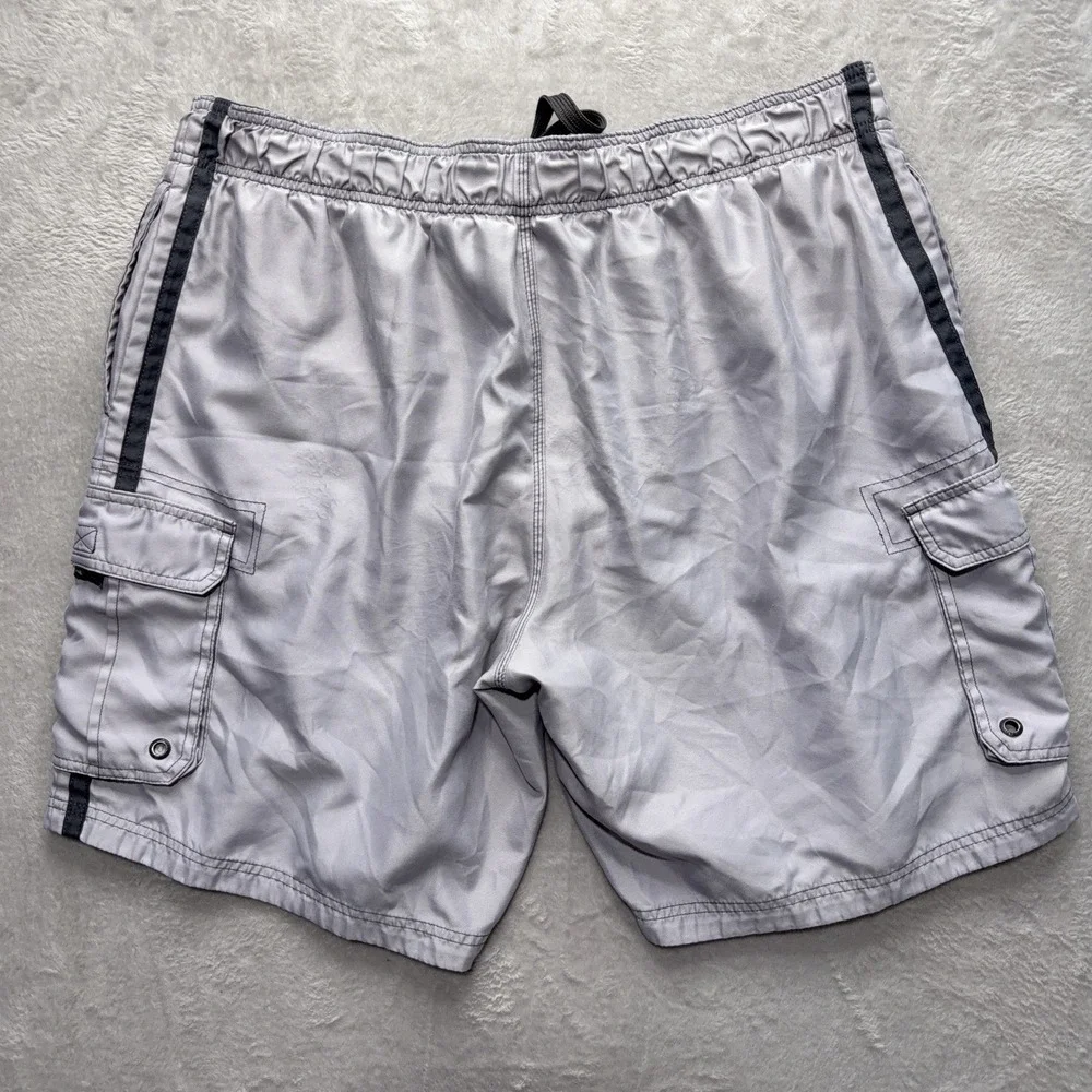 Op Ocean Pacific Mens Gray Cargo Board Shorts Y2k Swim Trunks XL Surf Beach